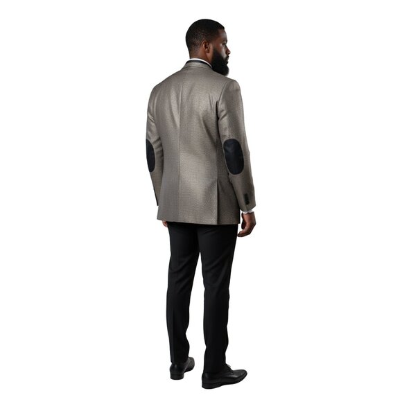 Puppytooth Elbow Patch Men's Classic Blazer Modern Fit, Tan - Picture 5 of 5
